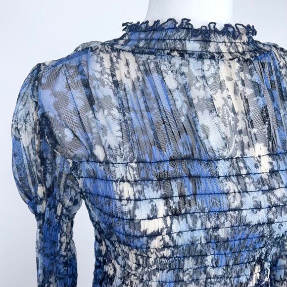 NWT Free People Hello There Smocked Mesh Top in Blue Combo Size Large - Picture 4 of 11